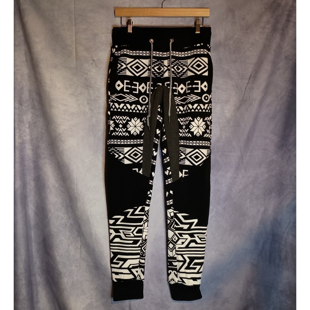Brooklyn Standard Aztec Nordic‎ Print Jogger Sweatpants Black White Men's Small